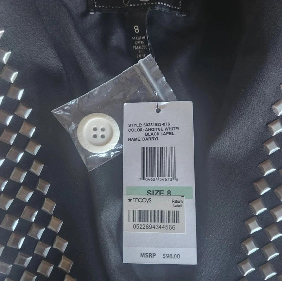 Sz 8 Jessica Simpson Cream Blazer & Black Lapel Studs - Picture 4 of 9